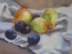 Pears and Plums Pastel Still Life